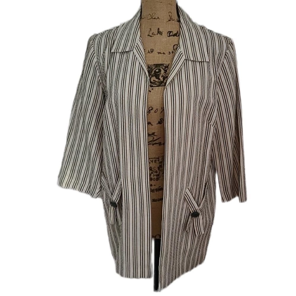 Vintage 70s Black Brown Striped Open Front Blazer